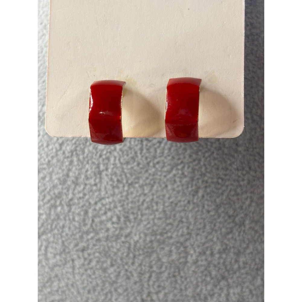 #43. Half Hoop Red Enamel Clip-on Earrings